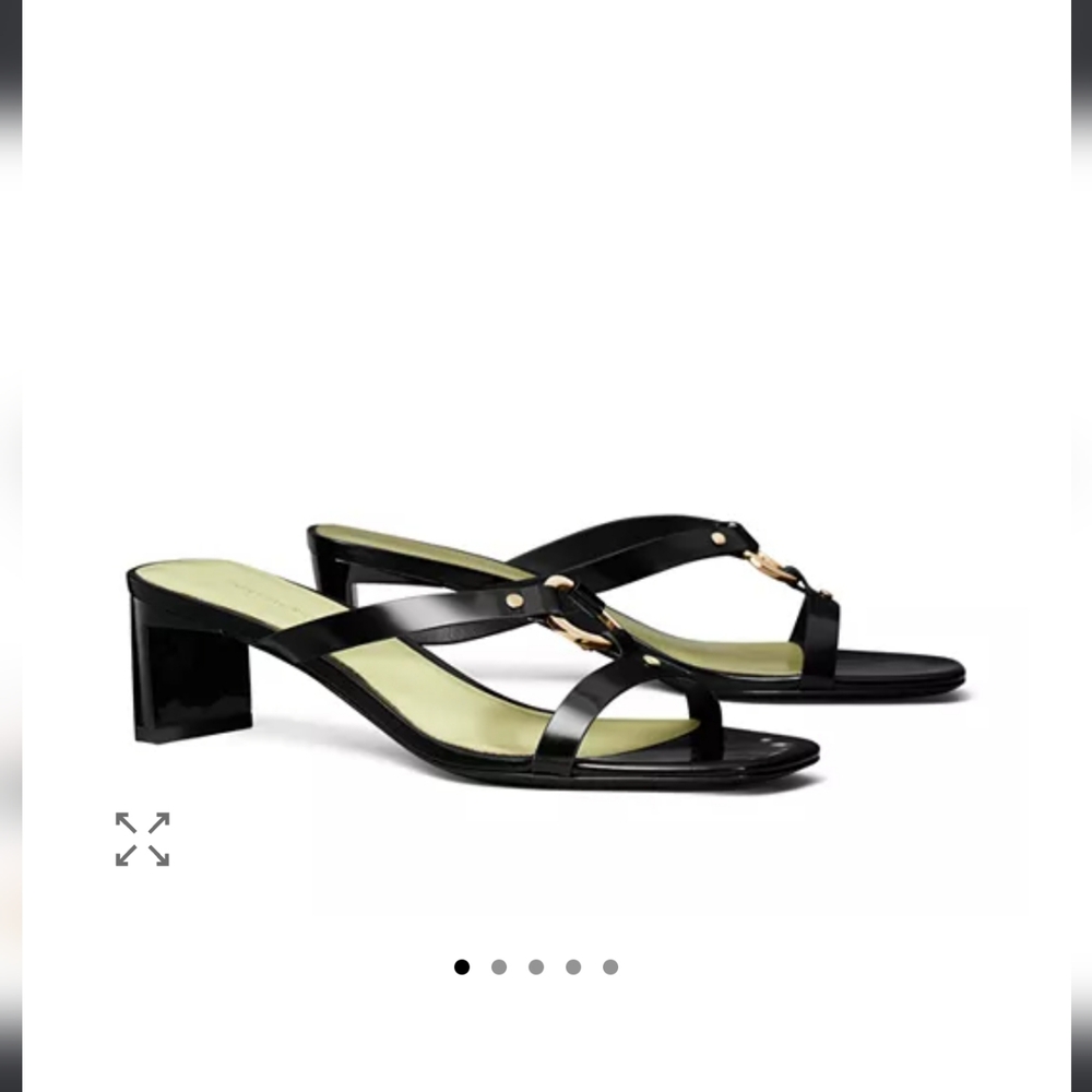 Tory Burch Ring Heel Sandal Leather Block Heel Black Mint Size 5.5